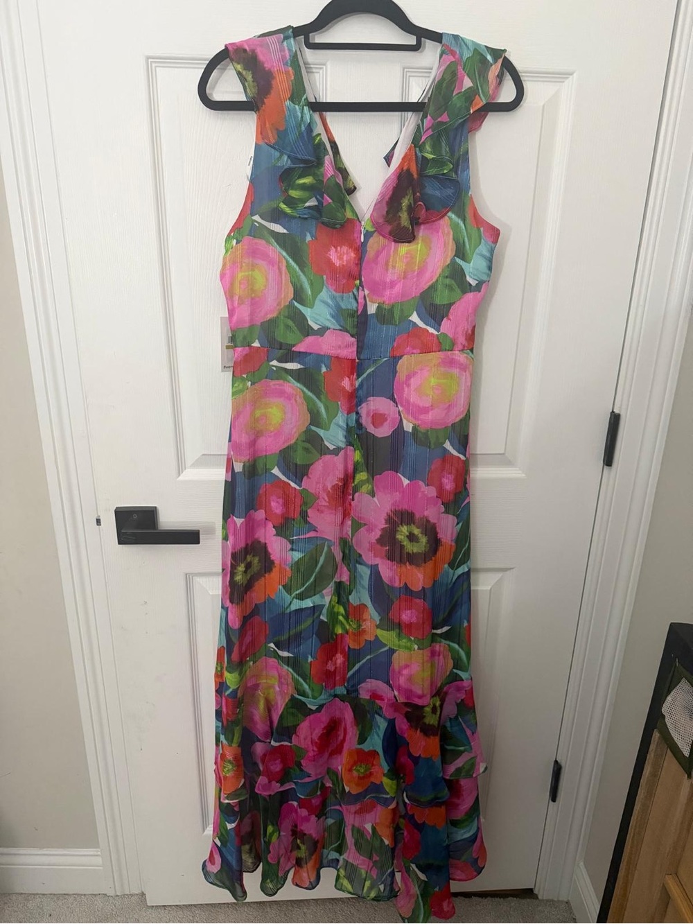Kensie Vibrant Floral Ruffle V-Neck Maxi Dress - Pink & Green - Picture 11 of 11